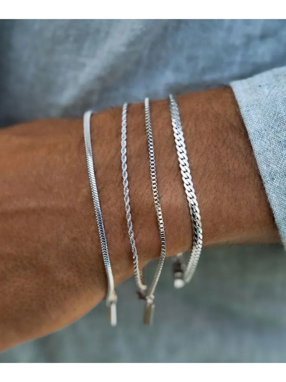 Dainty Gold/Silver Chain Bracelet Stack for Men - 14K Plated Adjustable Cross